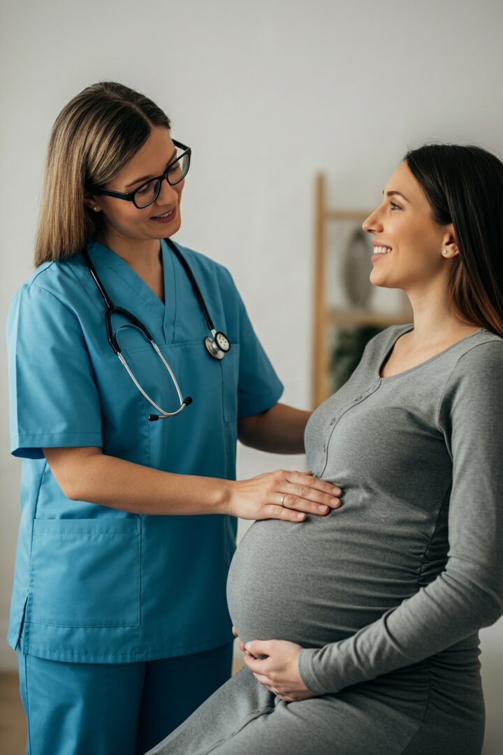Hebamme begleitet einfühlsam eine werdende Mutter